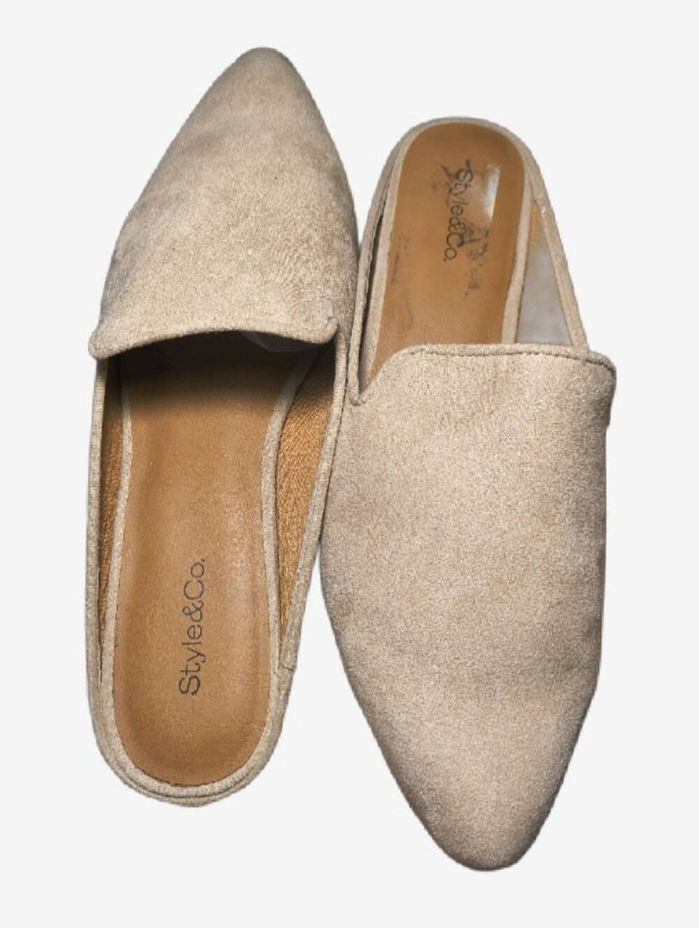 Style & Co. Mulan Khaki Faux Suede Pointed Toe Slip On Slipper Mules 7.5